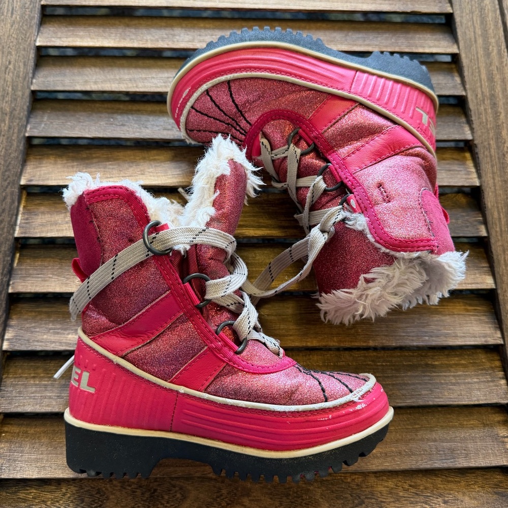 Sorel Kids Pink Sparkle Glitter Fur Lined Winter Rain & Snow Boots Girls Size 9